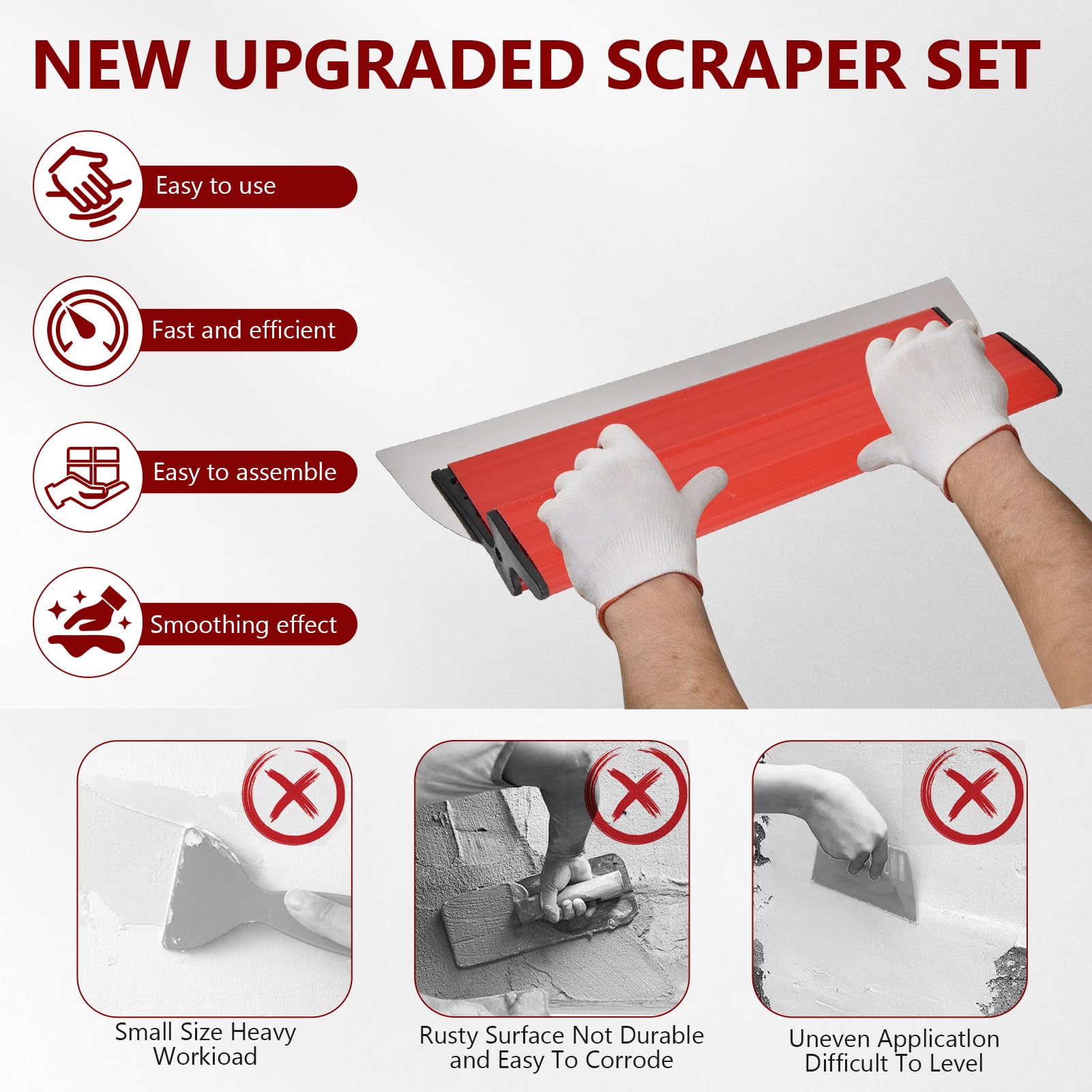 Lame à Enduire Professionnelle 40cm, Couteau à Lisser Enduit, Spatule Lissage pour Cloisons Sèches, Acier Inoxydable 0.35mm, Poignée Ergonomique Z, Outil Parfait Plâtrage Mur et Plafond