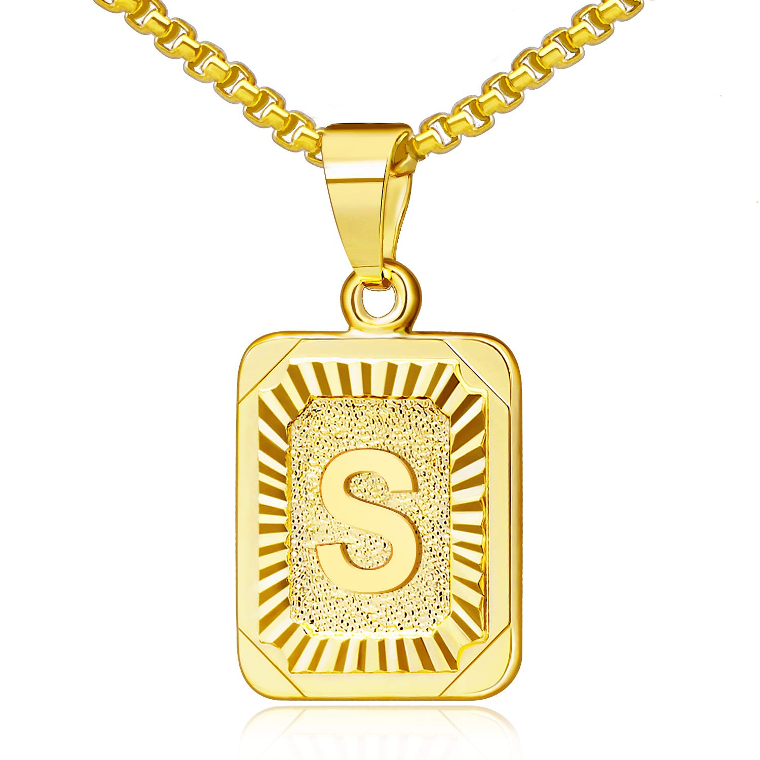 JSJOY Valentines Day Gifts Gold Initial Necklaces for Women Men Gold Letter Necklaces 26 Capital A-Z Letter Pendant Necklace for Women Square Monogram