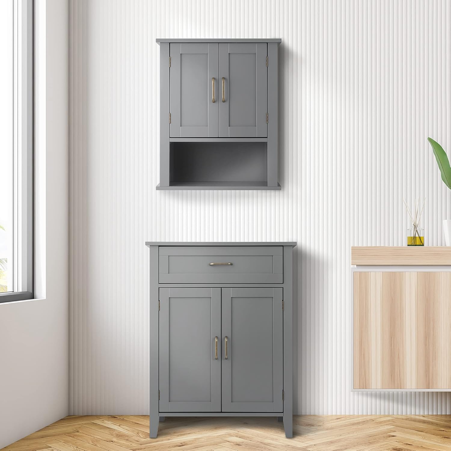 Mercer Freestanding Cabinet with 1 Drawer and Double Doors - Grey