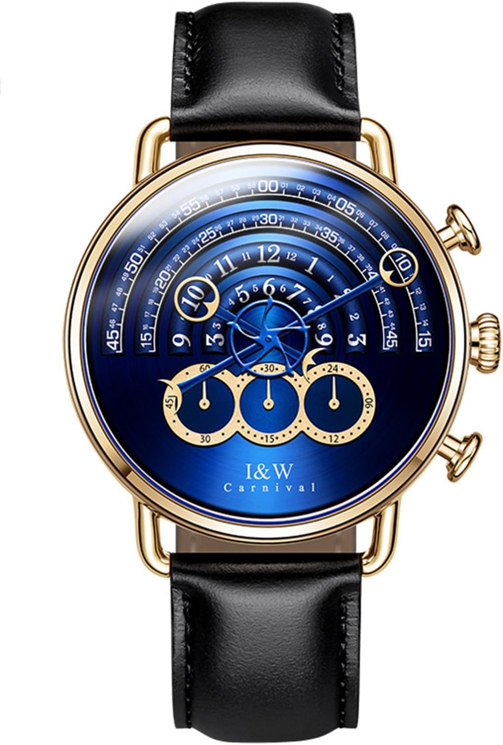 Carnival Unique Men’s Chronograph Watch | Leather Strap | 41MM Stainless Steel | Sapphire Glass | Japanese Quartz | 30M Water Resistant | Dress Casual Business Gold Wrist Watch for Men