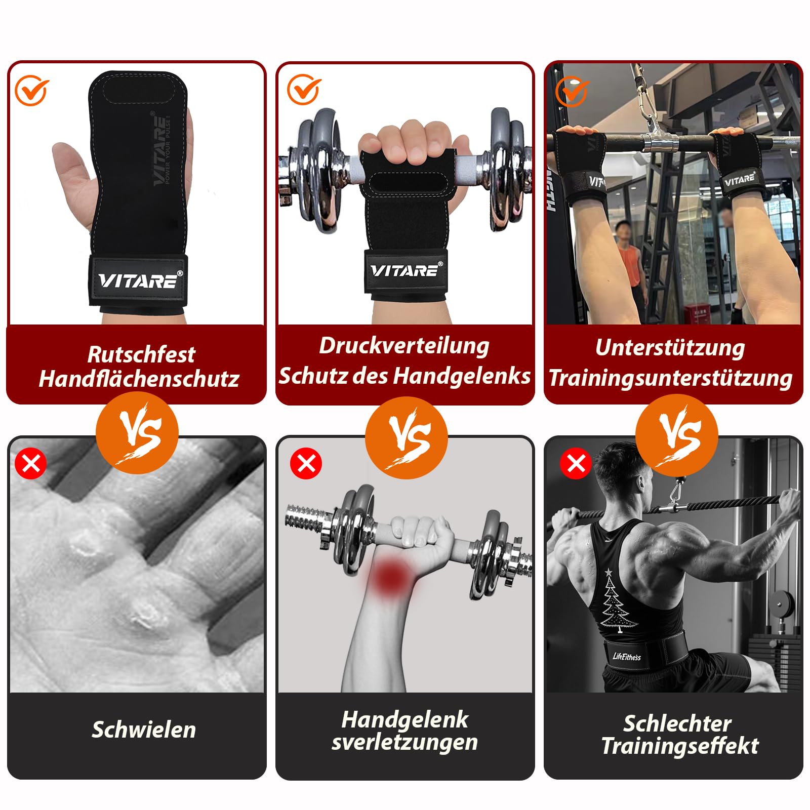 Zughilfen für Krafttraining, Bodybuilding, Powerlifting - Lifting Straps aus Leder mit Neopren-Polsterung - Handgelenkriemen für Gewichtheben - Fitness-Geschenke für Männer und Frauen - Paar