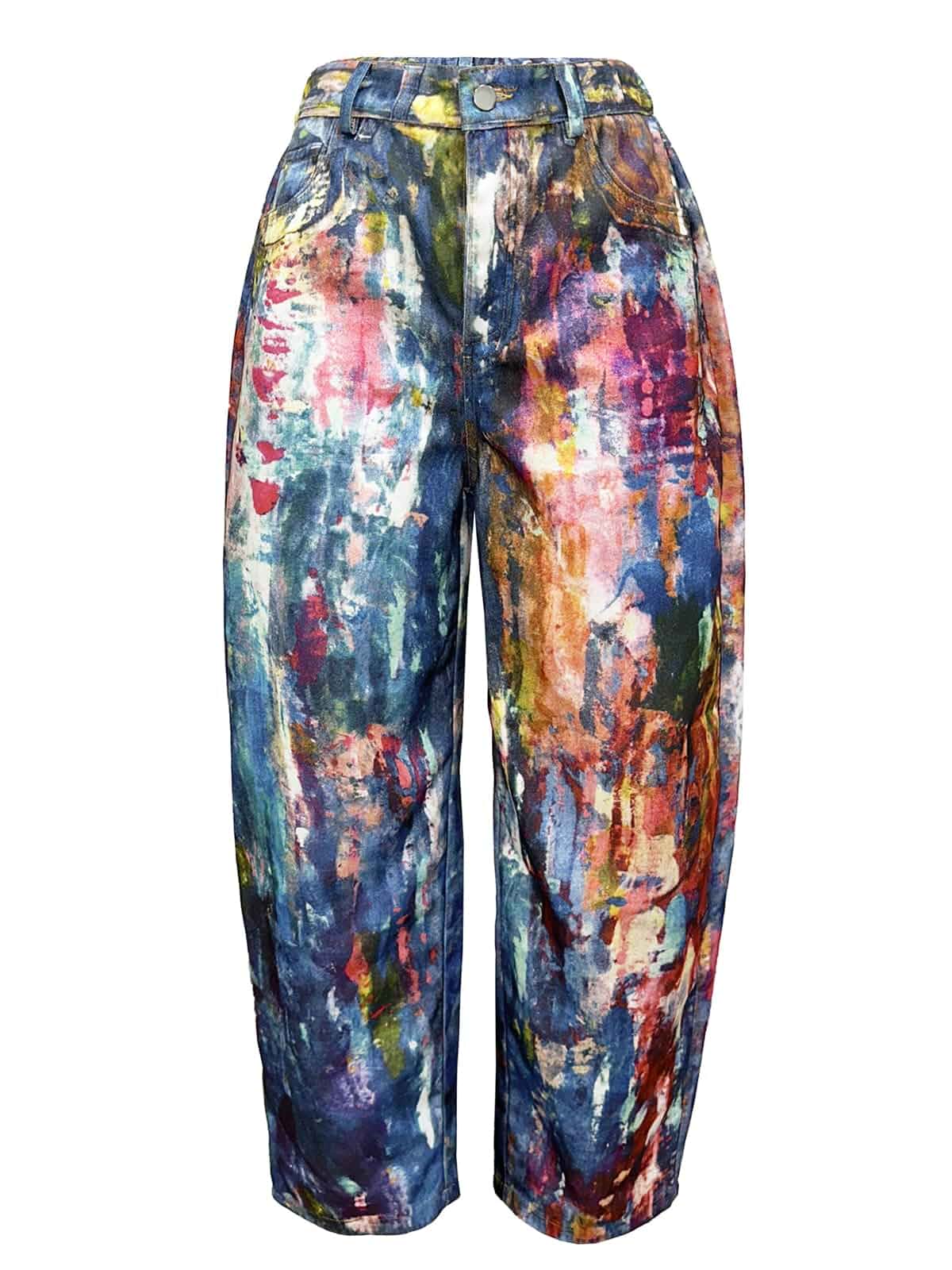 Angsuttc Printed Wide Leg Pants for Women Baggy Fit Y2K Streetwear Bold 3D digital printing adds art-inspired depth and statement appeal for standout street looks