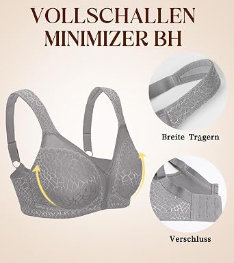 Women's Minimiser Bra Without Underwire Large Sizes [Cup AG] Full Cups Strong Hold Large Breasts Unpadded U-Shaped Back Comfort Soft Elasticity Non-Wired Classic Bra