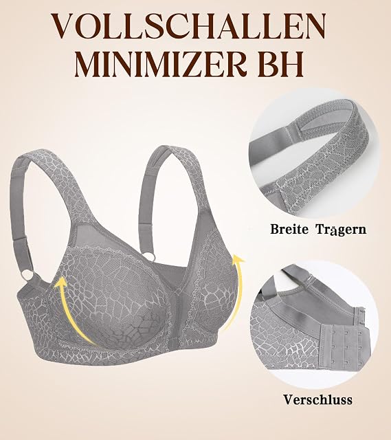 Women's Minimiser Bra Without Underwire Large Sizes [Cup AG] Full Cups Strong Hold Large Breasts Unpadded U-Shaped Back Comfort Soft Elasticity Non-Wired Classic Bra
