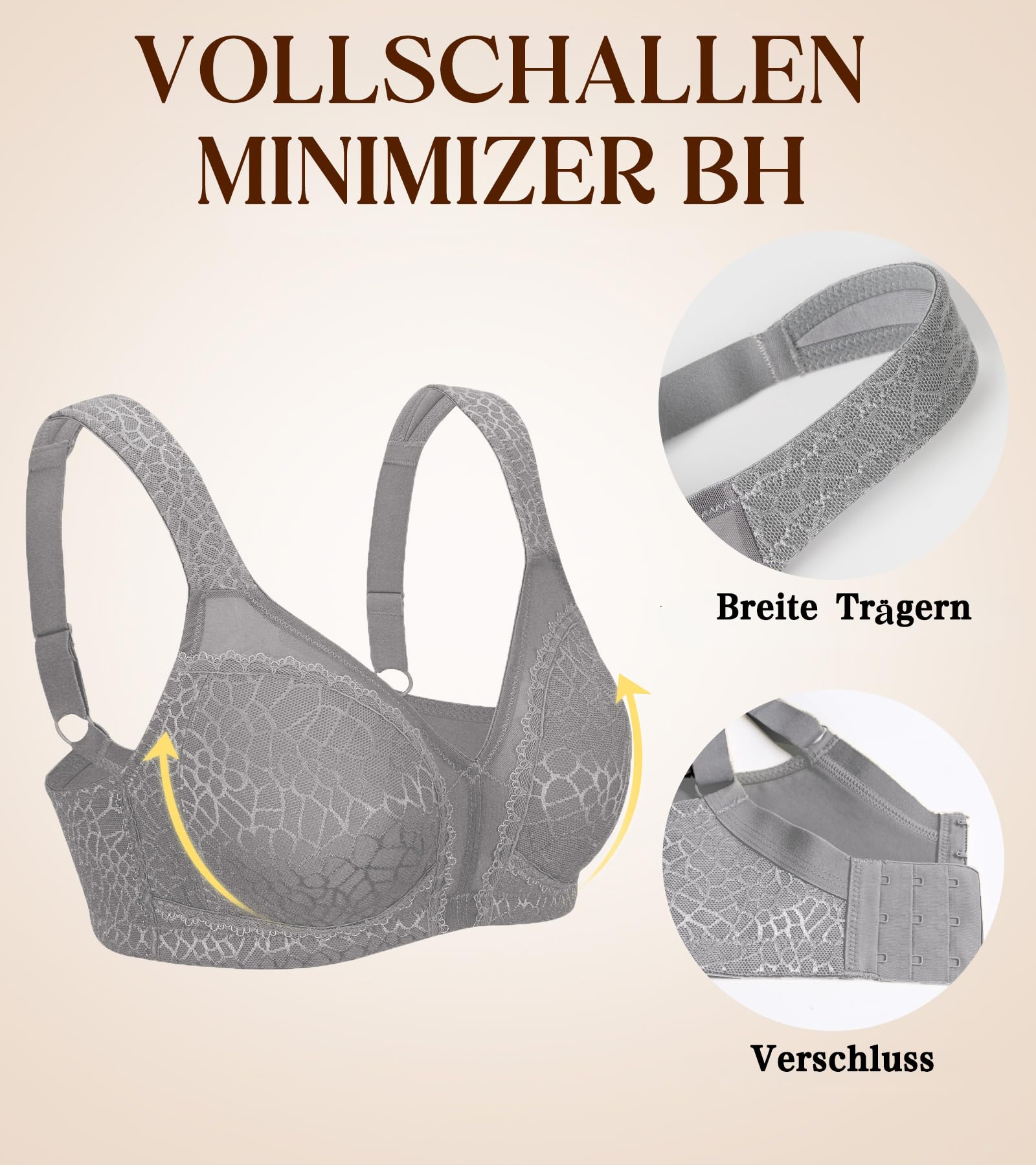 Biustonosz Minimizer bez fiszbin dla kobiet plus size pełna miseczka mocne wsparcie bez wypełnienia w kształcie litery U tył czarny