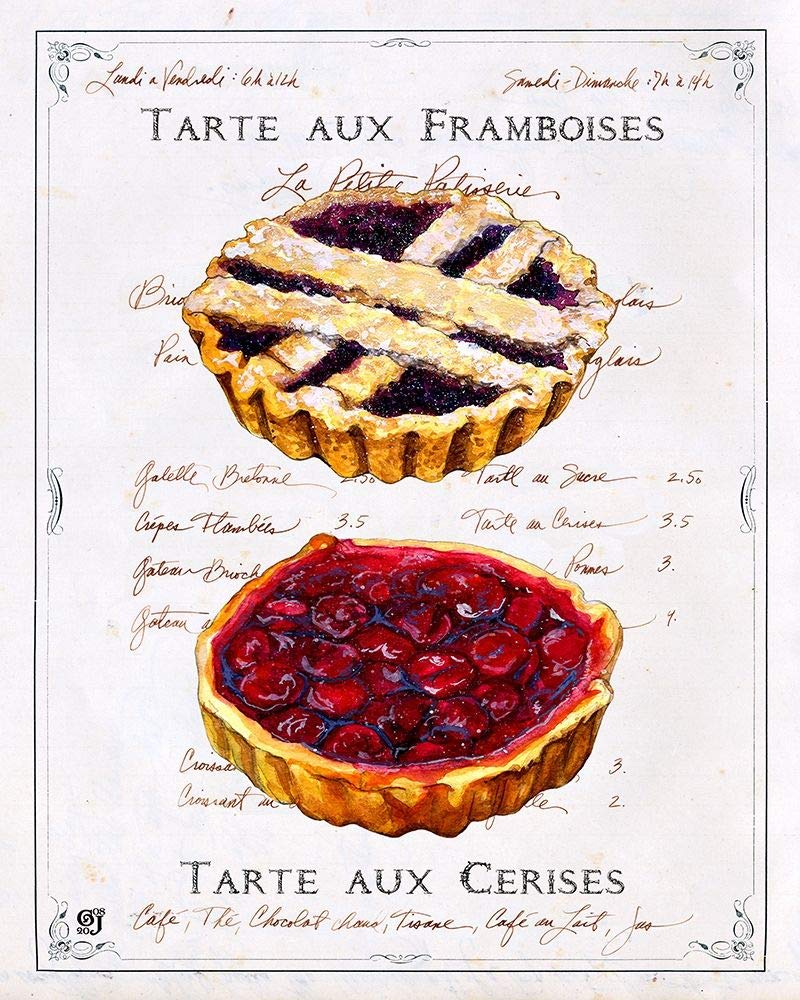 Impression sur toile avec boîte américaine Tartes aux Cerises et Framboises Joyner Ginny - Impression d'art verticale pâtisserie dessert français petit déjeuner fraise Ch Floa 16_X_12_in