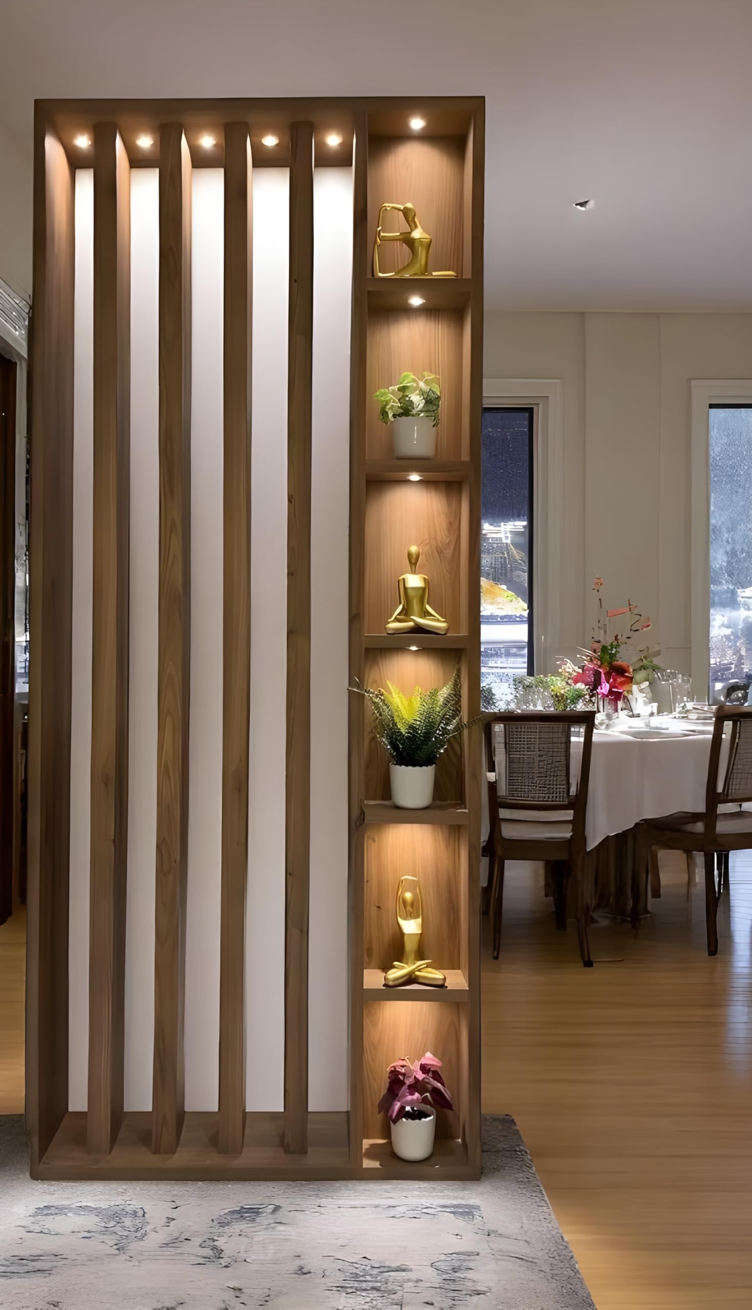 Australian Handicrafts- Wooden Hand Carved Room Divider & Partition Panel Decorative Room Separator with Open Shelf Divider for Living Room Kitchen & Office Brown.-image-11