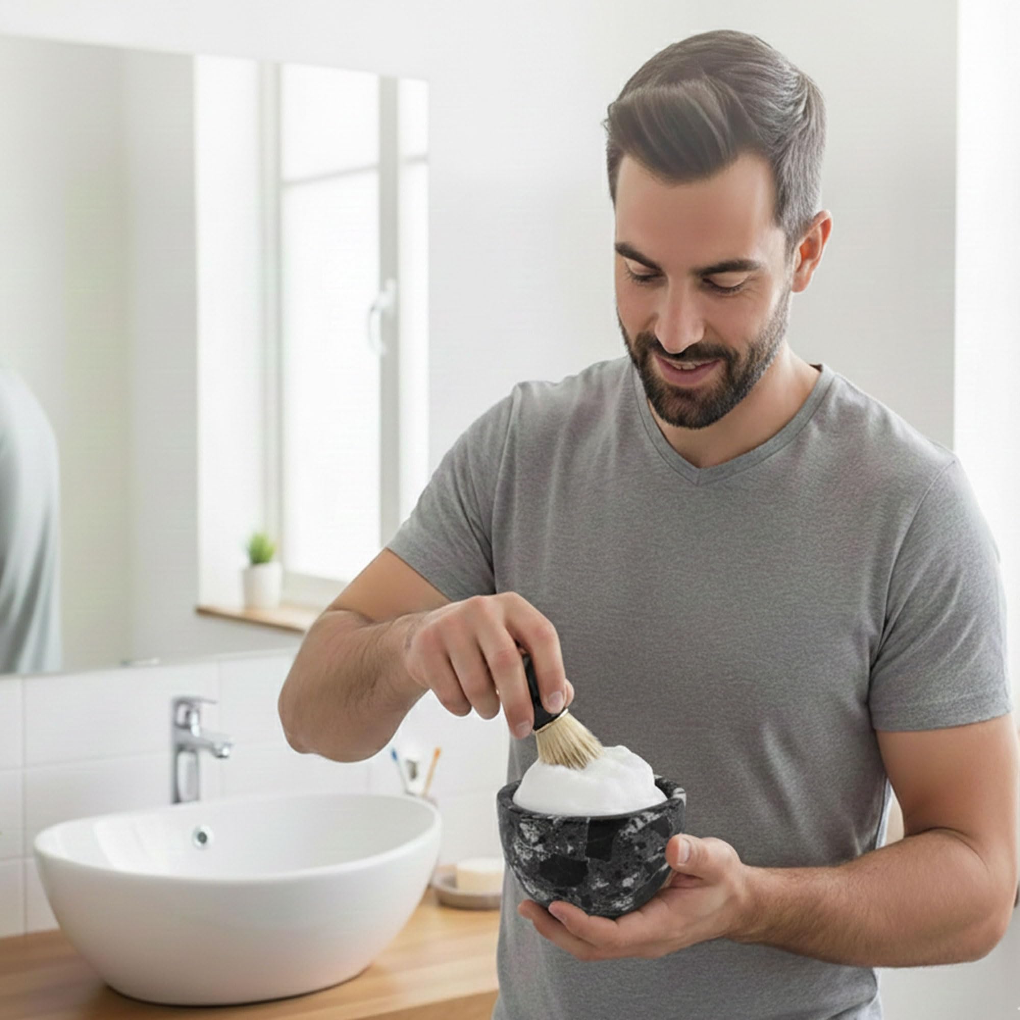 Radicaln, Ciotola in marmo nero da 225 ml, fatta a mano, adatta per estetiste e barbieri per schiuma, crema o gel da barba