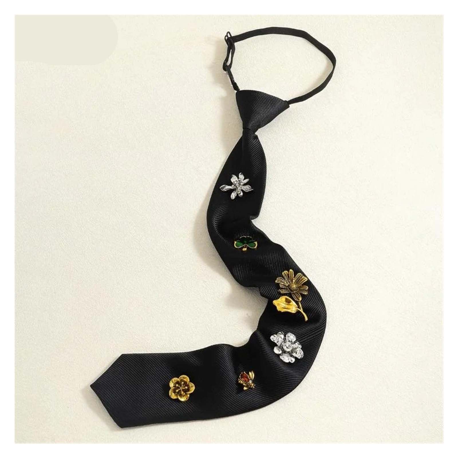 Glitzer Strass-Krawatte Schwarze Blumenkrawatte aus Stoff