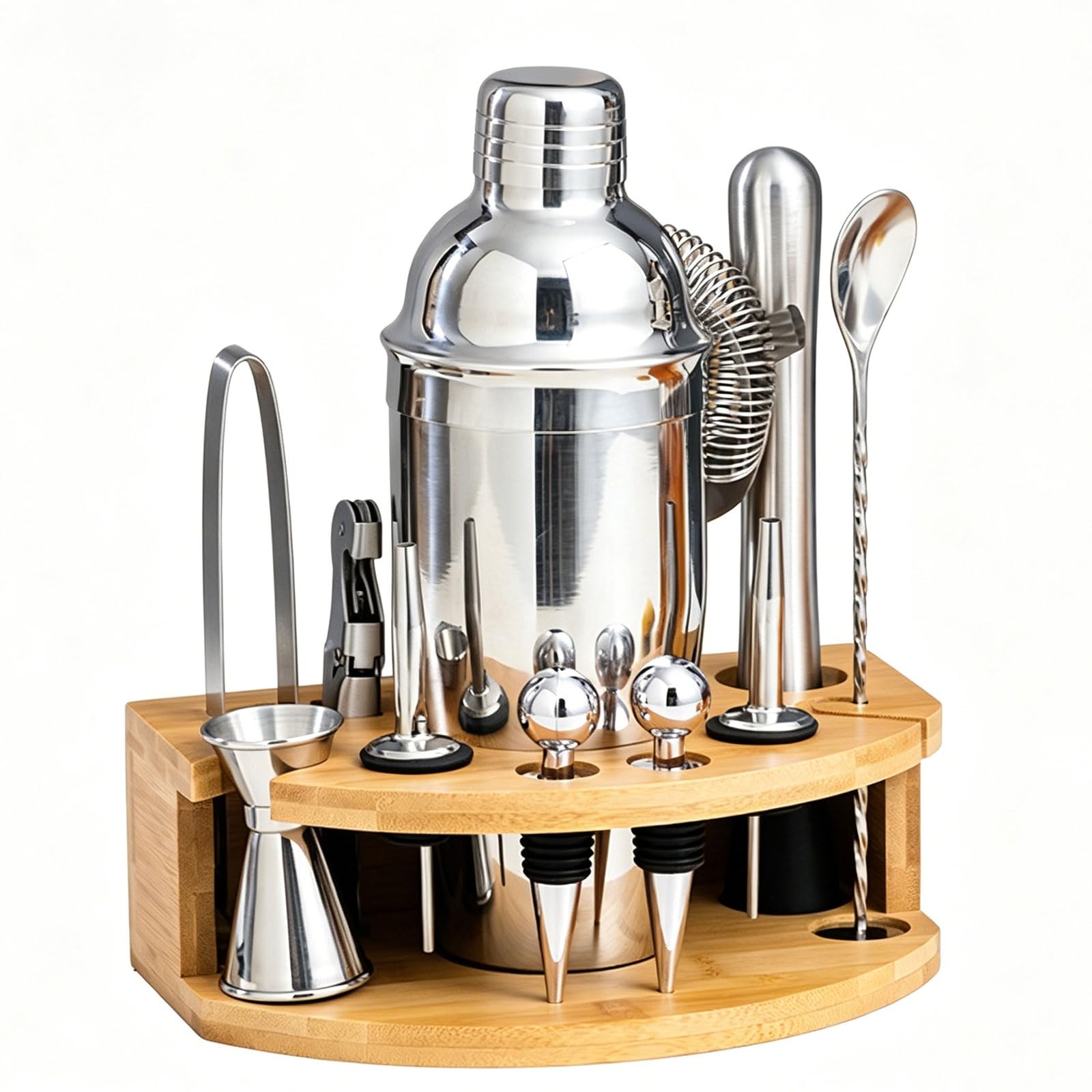 Kit Barman Professionale in Acciaio 12 Pezzi Set Cocktail Shaker con Supporto kit da barista con Tutti Gli Accessori Essenzial Attrezzatura da Bar per Casa Bar Festa,Regalo per Donna Uomo