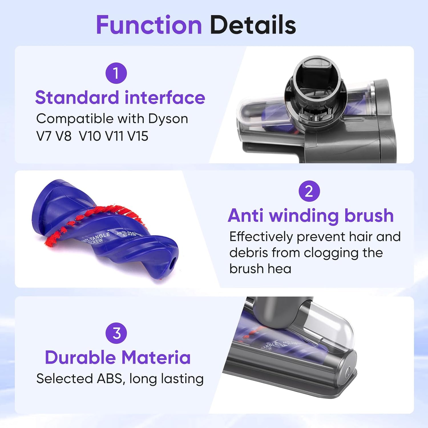 Mini Motorized Tool Brush Head Compatible with Dyson V7 V8 V10 V11 V15 Cordless Vacuum Cleaner, Handheld Couch Vacuum Attachment Anti-Tangle Replacement Parts Head Suitable for Long and Pet Hair