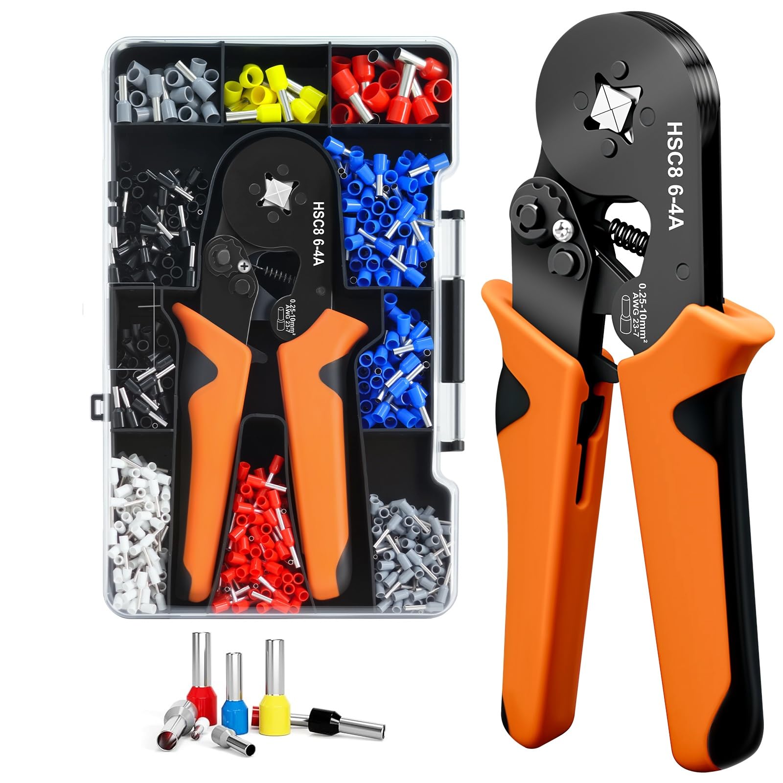 Crimpzange Aderendhülsen Set mit 1250 Aderendhülsenzange Selbsteinstellende 0,25-10mm² Krimpzange Crimp Zange Crimping Pliers mit Kabelendhülsen Krimpzangenset für Heimgebrauch