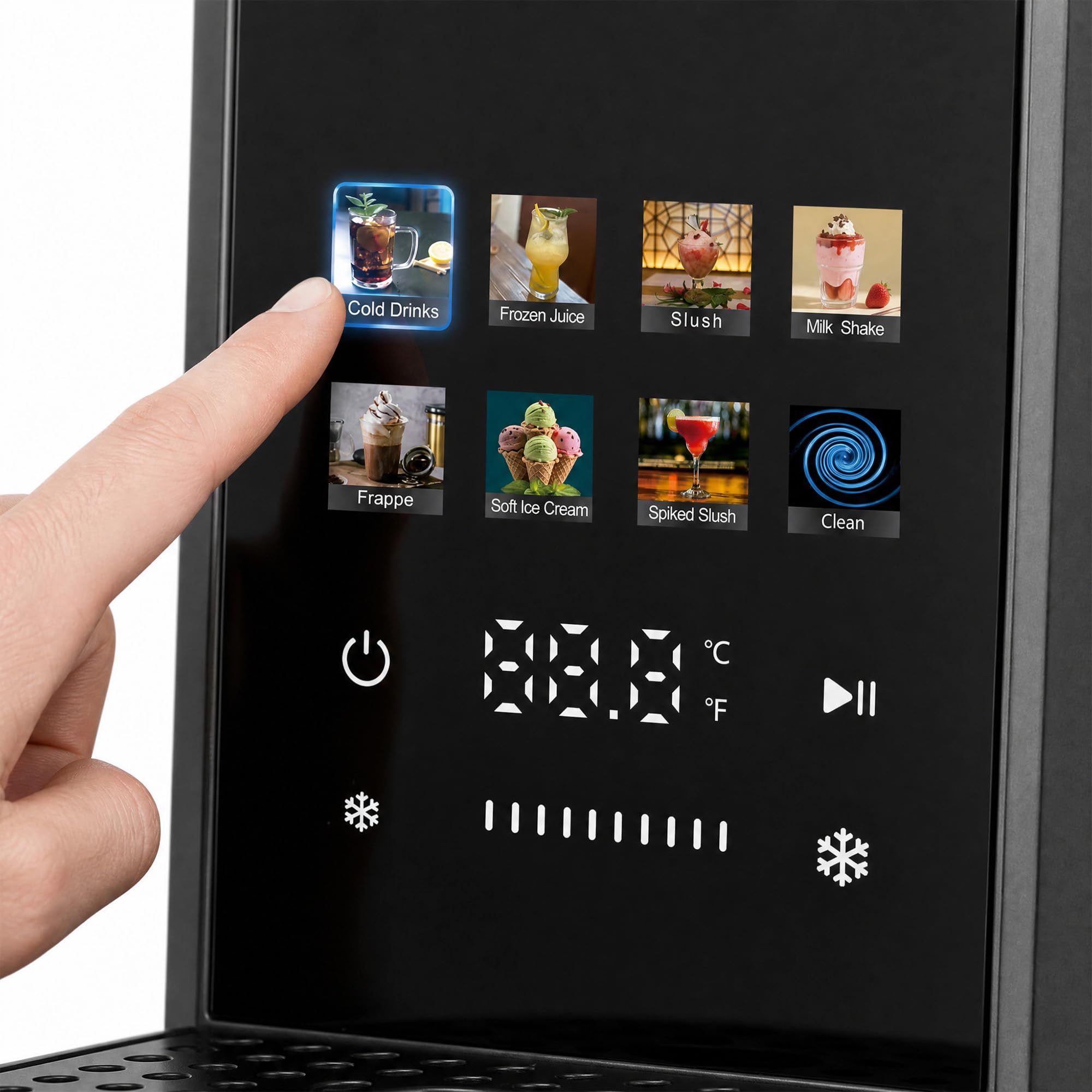 JOCCA - Máquina de Granizados, Helados y Bebidas Frías, 1,8 Litros, 7 Programas, Prepara Bebidas Frias en 15-60 minutos, Control de Temperatura, Pantalla Táctil, 200W