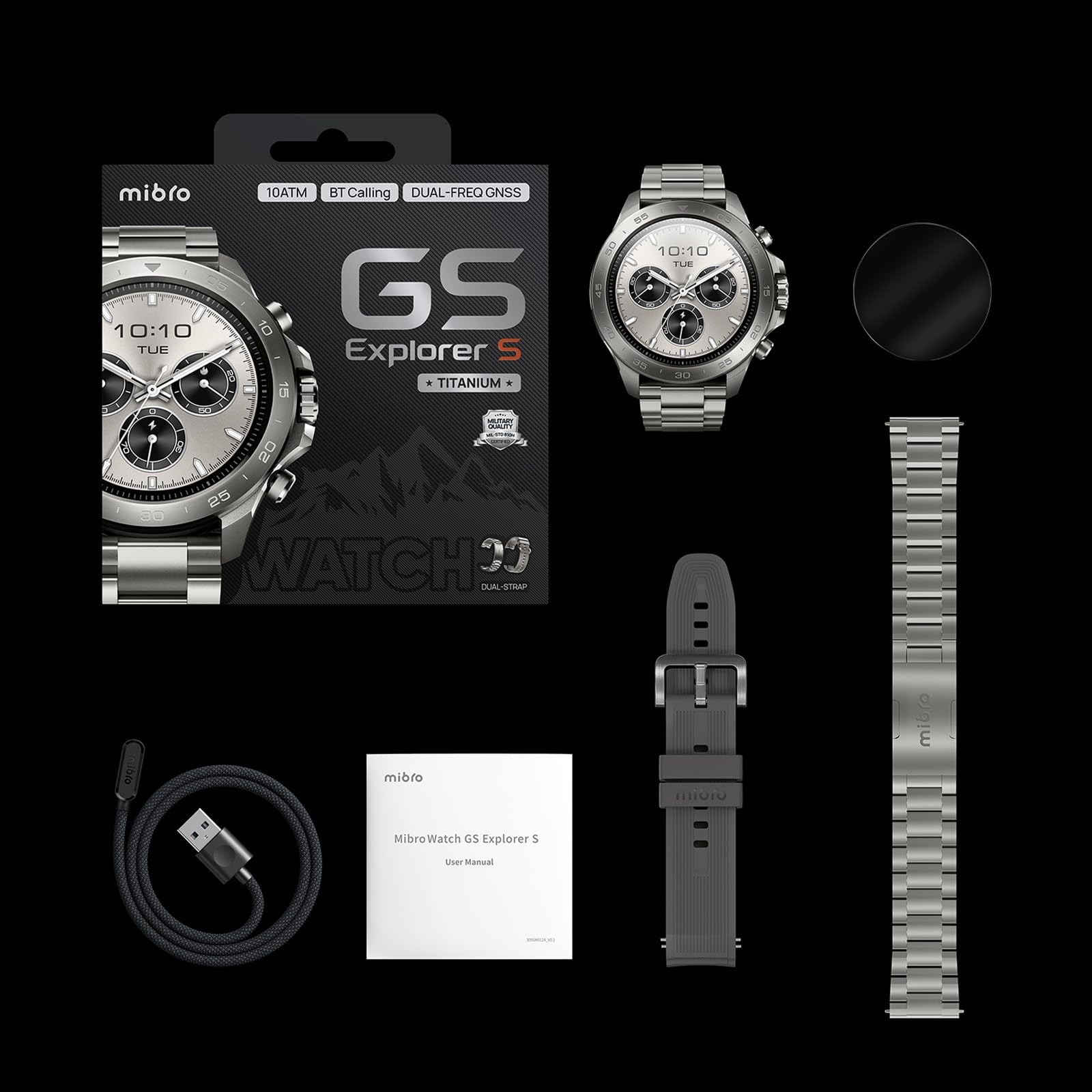 Mibro GS Explorer S TI Reloj Inteligente para Correr con GPS, Smartwatch con Impermeable 10ATM, Bisel Titanium, Llamadas Bluetooth, Altímetro, Barómetro, Brújula, para Android iOS (Correa de Titanio)
