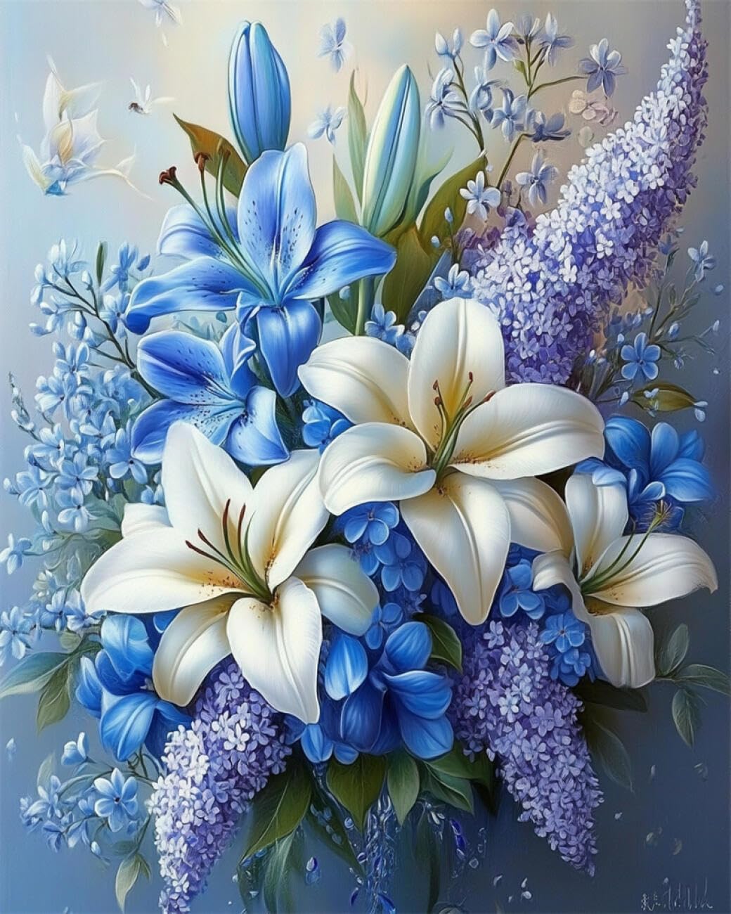 AMBATTERY Flowers DIY Beaded Cross Stitch Kits Lilies and Lilacs Needlepoint Handcraft Kit DIY Beaded Painting 3D Tapestry Bead Cross Stitch Set 50x60cm