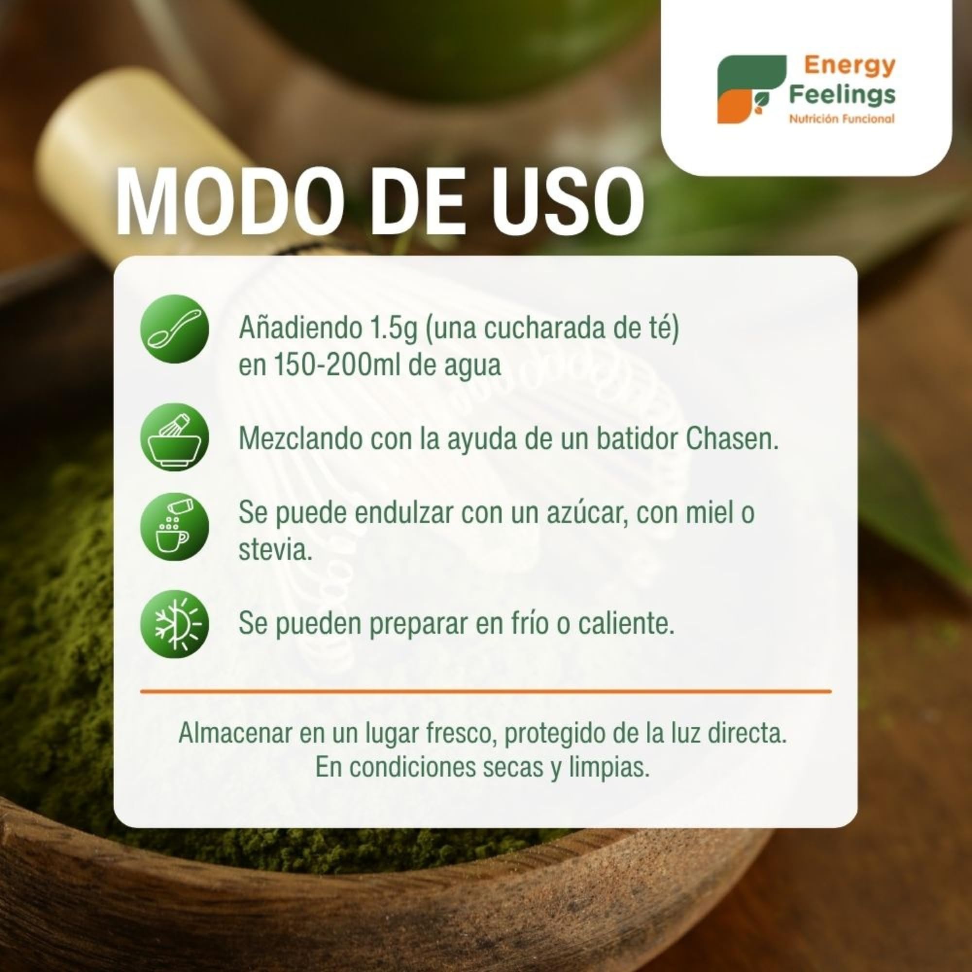 Energy Feelings Té Matcha en Polvo Premium 200g, Té Verde Matcha Japonés Orgánico Puro, Rico en Antioxidantes Naturales, Green Tea Powder, Ideal para Latte, Vegano, Sin Gluten, Sin Lactosa