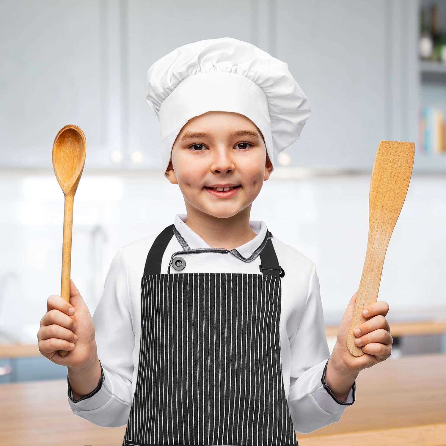 8 Pack Kids Aprons Bulk, Stripes Kids Apron for Cooking with 2 Pockets, Adjustable Bib Chef Apron for Boys and Girls