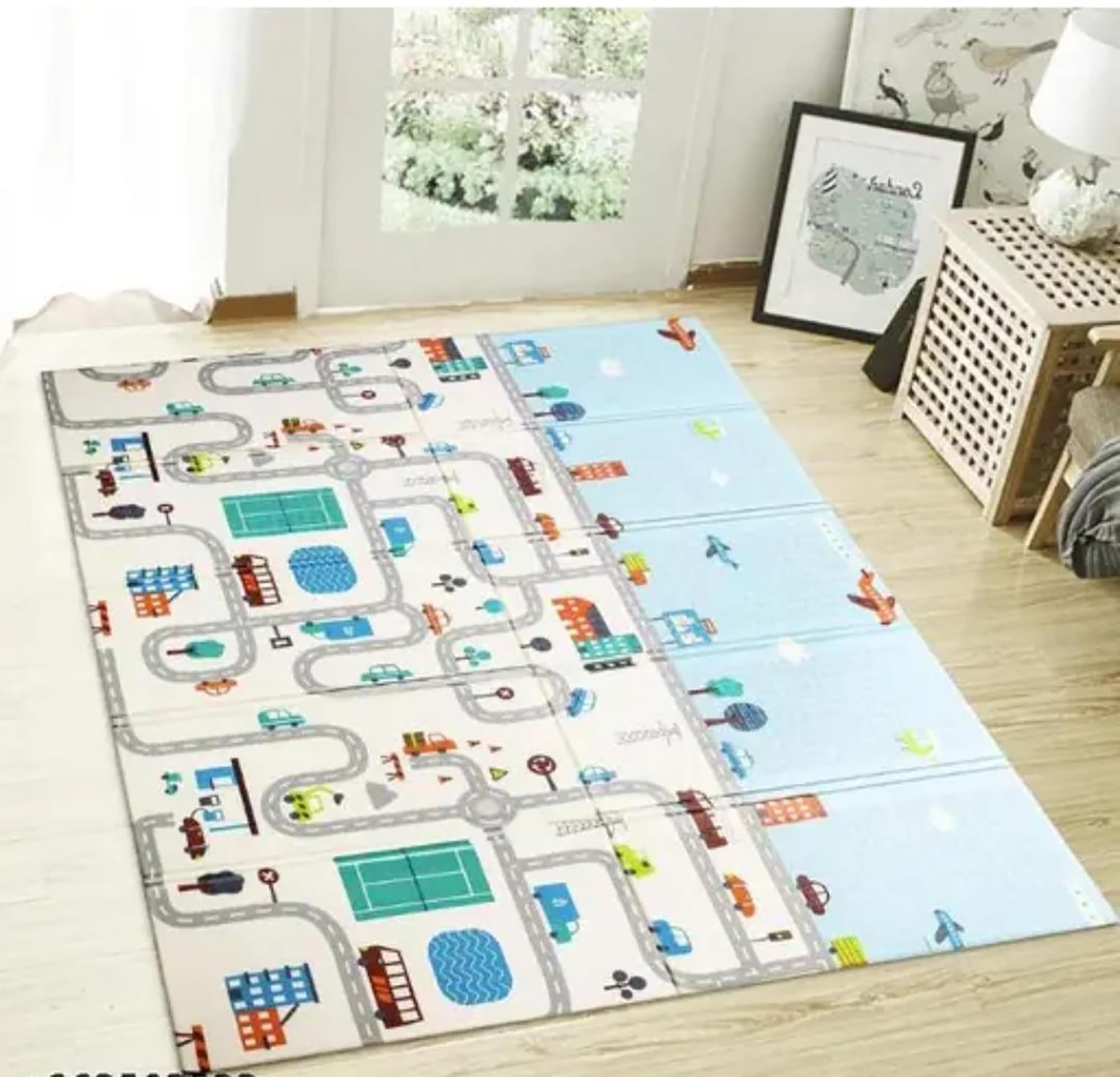 Baby Play Mat Foldable Foam Carpet, City Road Map Design | Double-Sided Print, Soft Foam Padding, Toddler Crawling Mat, Waterproof Surface, Foldable & Portable-image-3