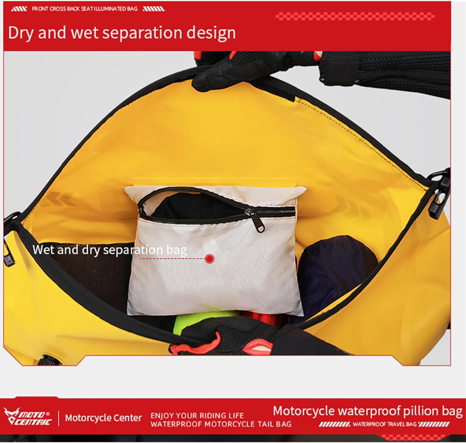 46L Motorcycle Luggage, Waterproof Roll-Top Motorcycle Bag for Long Distance Travel & Camping & Accommodates Musical Instruments, 500D PVC Heavy Duty Dry Bag with Air Valve & Shoulder Straps (Black)