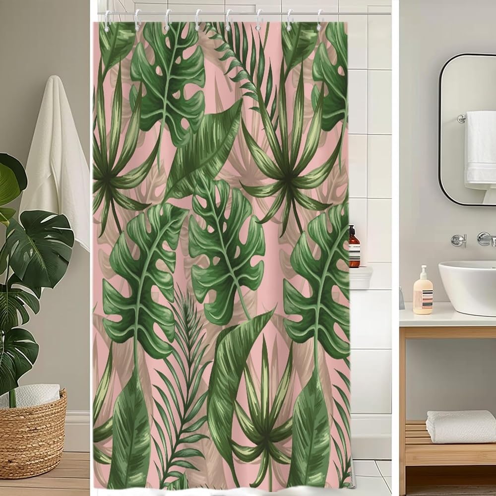 Cortina de Ducha de Hoja Eucalipto, Cortinas de Ducha Verde Oro Abstracto Planta Cortinas de Baño Antimoho Impermeable Lavable Tejido de Poliéster Cortina Ducha con 12 Ganchos 120x200cm — view 111