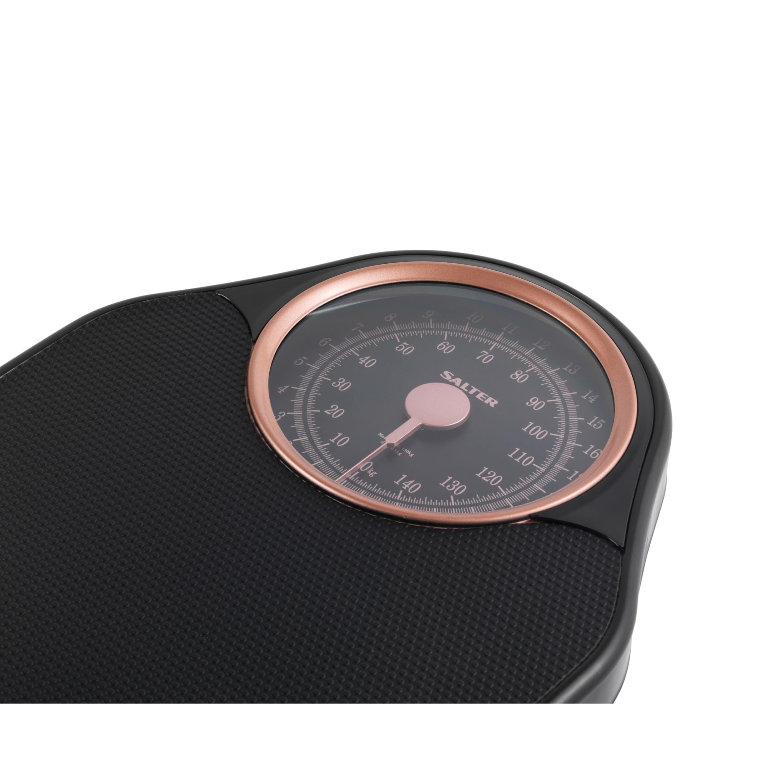 Salter 145 RGFEU16 Bilancia meccanica Doctor Style - capacità massima 150 Kg, quadrante di facile lettura con puntatore rotante, ampia piattaforma con tappetino in vinile, senza batteria, oro rosa