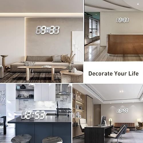 Vista 25 de EDUP HOME - Reloj despertador de escritorio digital 3D con luz Led de 9.7 pulgadas, control remoto, brillo automático y ajustable, muestra el tiempo