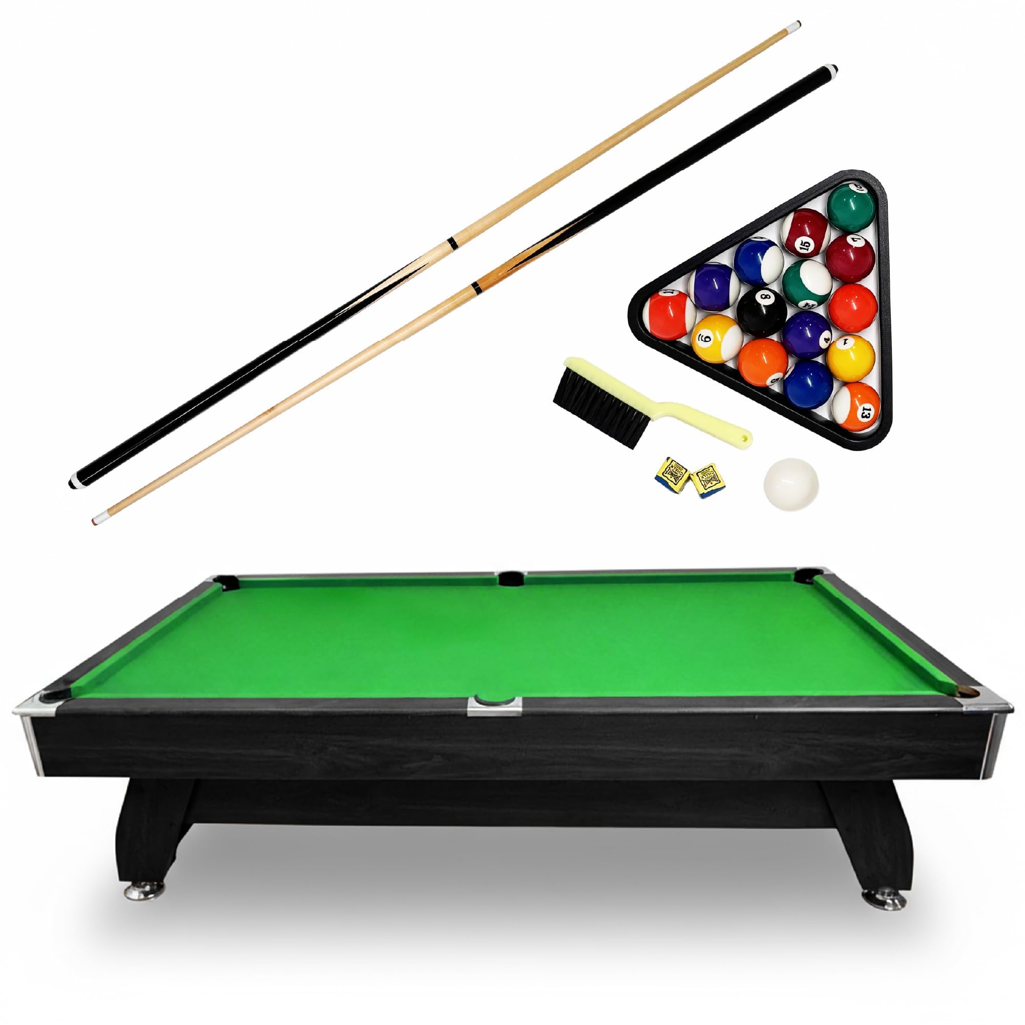 Billardtisch 7ft/8ft/9ft Schwarz oder Braun, MDF Poolbillardtisch mit Kugelrücklauf und Zubehör, optional mit Tischtennis- und Airhockey-Auflage