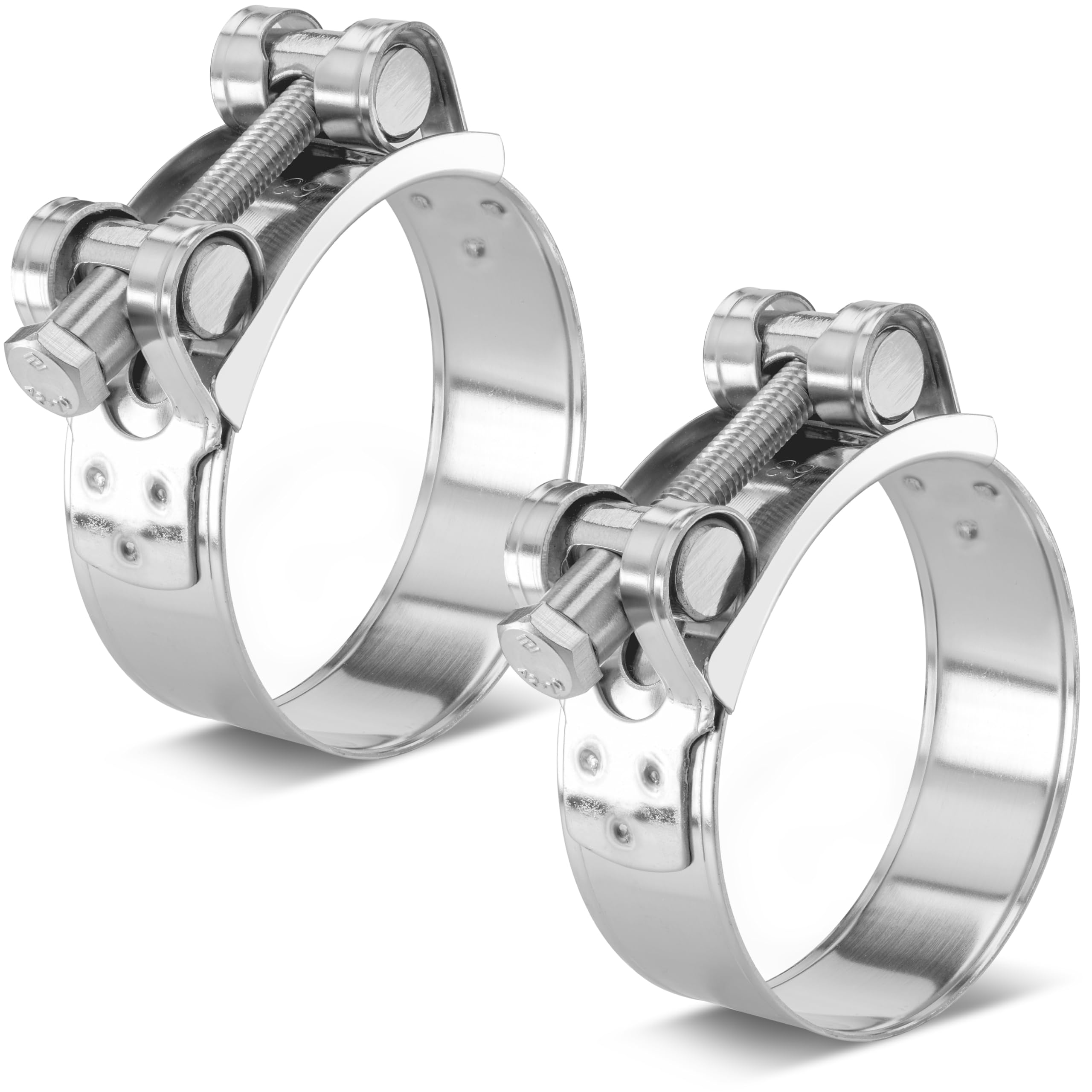Poppstar Silver 2 Pieces T-Bolt Hose Clamps Stainless Steel Clamping Width 60-63Mm, Width 22Mm, W4