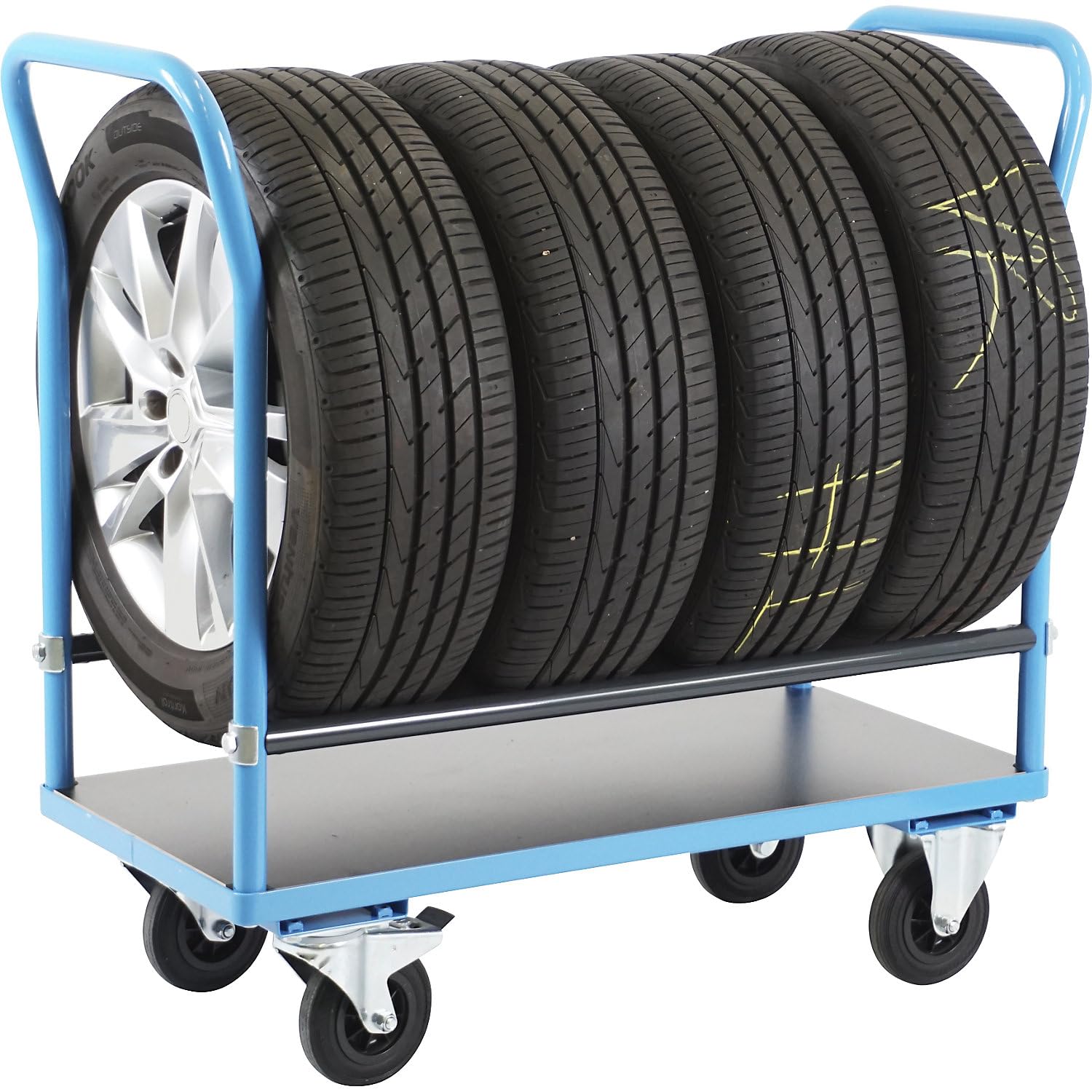 eurokraft pro | Reifentransportwagen | Ladeflächen-LxB 970 x 500 mm, Vollgummi