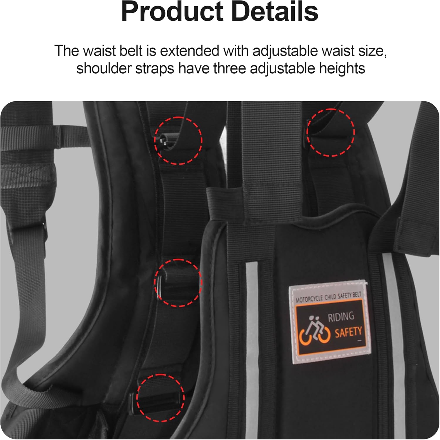 Extension Motorcycle Safety Harness for Kids & Adults, Solid Child Passenger Safety Belt with 2 Handles, Metal Quick Release Buckle, Widened Shoulder and Strap, Breathable Material, Black