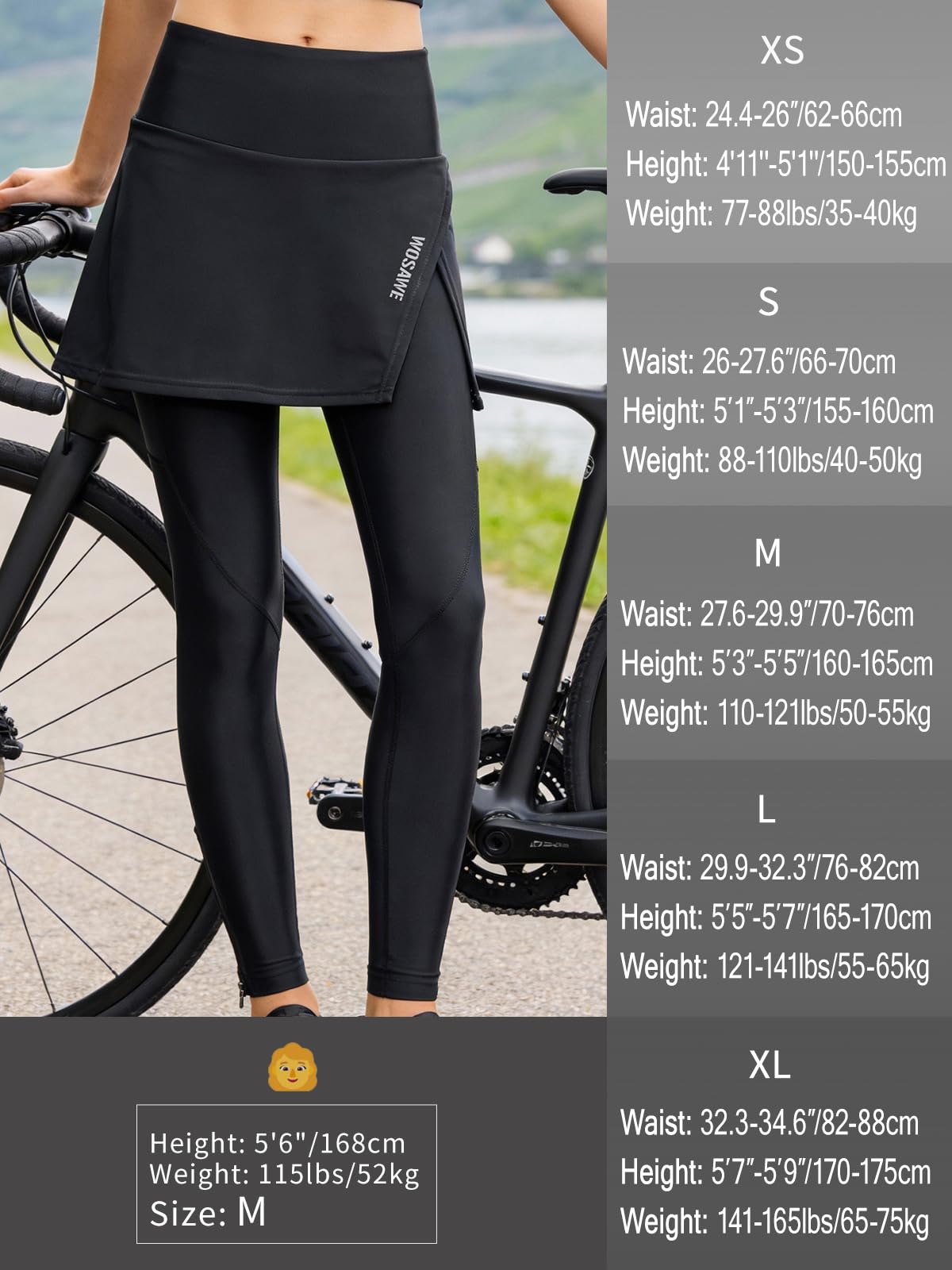 WOSAWE Pantalon de Cyclisme Longues pour Femme Respirant Elastique Leggings à Jupe Bicyclette Collants de Vélo 4D Rembourrés