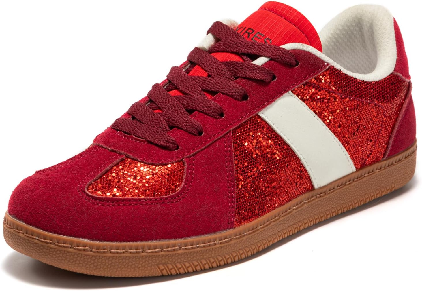 Women’s Glitter Sparkly Fashion Sneakers – Classic Retro Lace-Up Trainers with Non-Slip Gum Sole and Cushioned Insole for Casual Walking Street Style