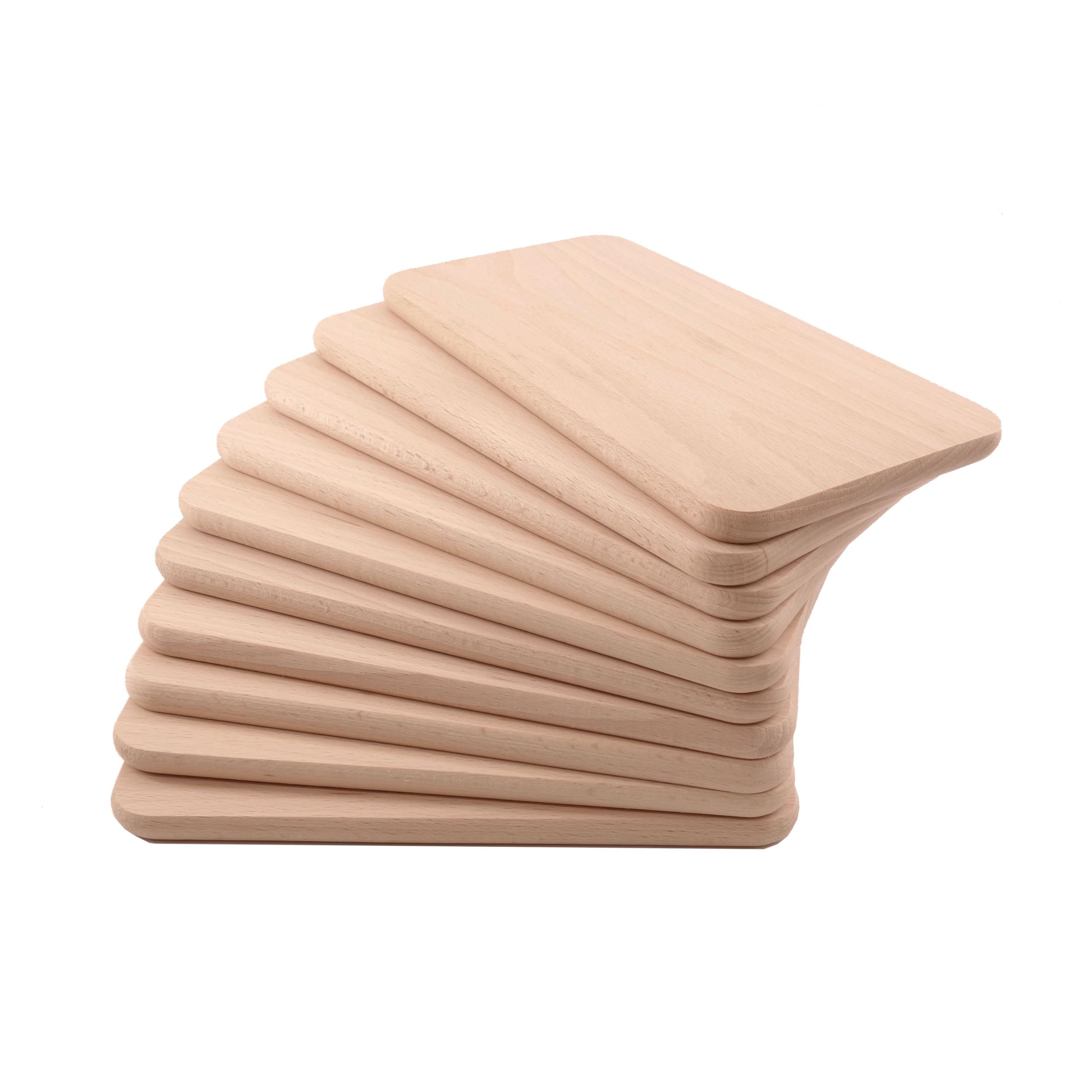Frühstücksbrettchen 10er Set Holz | Buche Natur unbehandelt | Brotzeitbrett für Küche, Küchenutensilien | Schneidebrett | Holzbrettchen | beidseitig verwendbar | 22,5x12,5x1,2 cm Pohmer Design