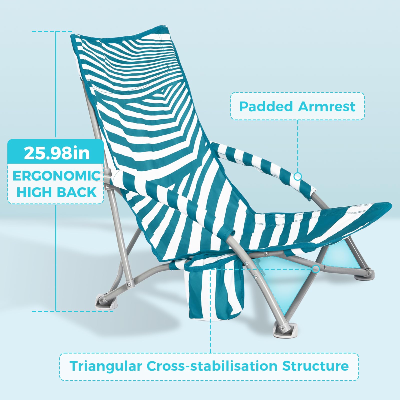 #WEJOY Chaises de Plage Basses pour Adultes - Chaise de Plage légère avec Porte-gobelet - Chaise de Plage Portable Robuste avec Sac de Transport pour extérieur, pelouse, Camping, Voyage, Pique-Nique,