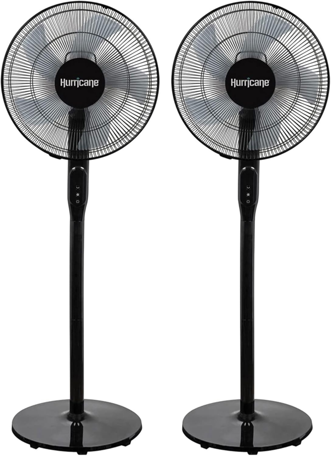 Hurricane 2 Pack Oscillating Pedestal Stand Fan, 12-Speed Cooling Unit, 16", Black - With Remote Control, Adjustable Tilt & Height for Home
