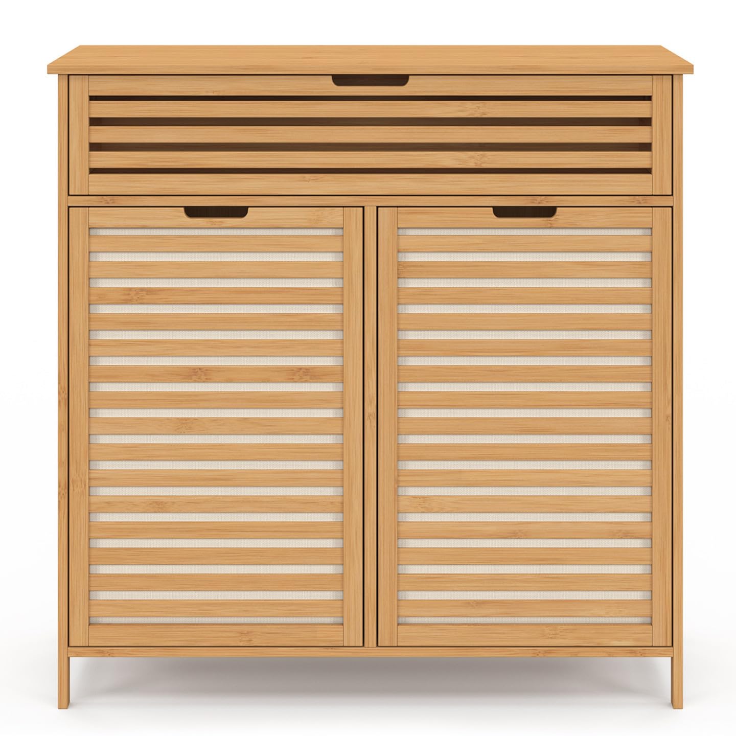 IDMarket BEA - Mueble de almacenamiento para cuarto de baño, 2 cestas de lavandería extraíbles, 1 cajón, tejido crudo