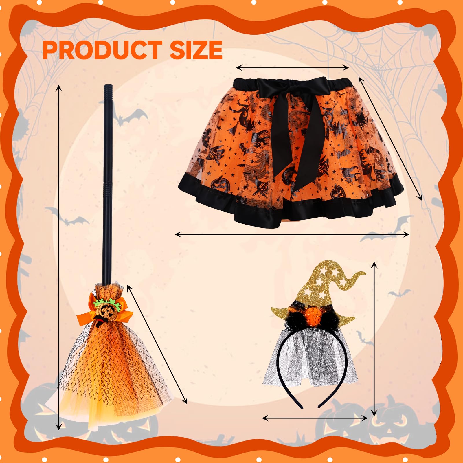 Kinwers Witch Costume Kids,3 Piece Halloween Costumes Tutu Skirt Girls Broom for Kids Girls Halloween Fancy Dress Cosplay - Image 2