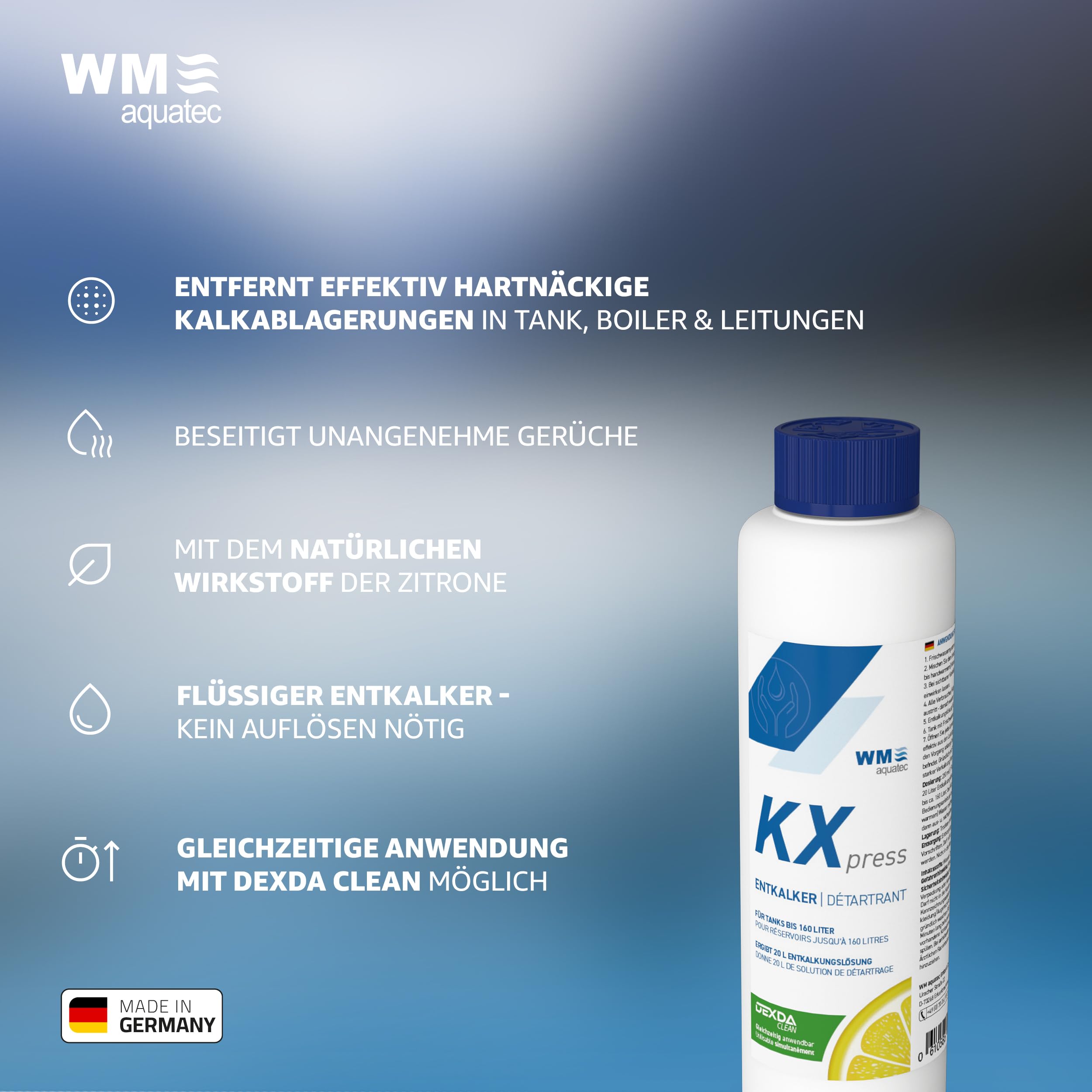 Hygiene-Trio HGT-120 | Wasserhygiene Komplett-Set für Tanks bis 160L | Reinigung, Entkalkung, Desinfektion & autom. Wasserkonservierung | für Caravan, Wohnmobil & Boot | Made in Germany