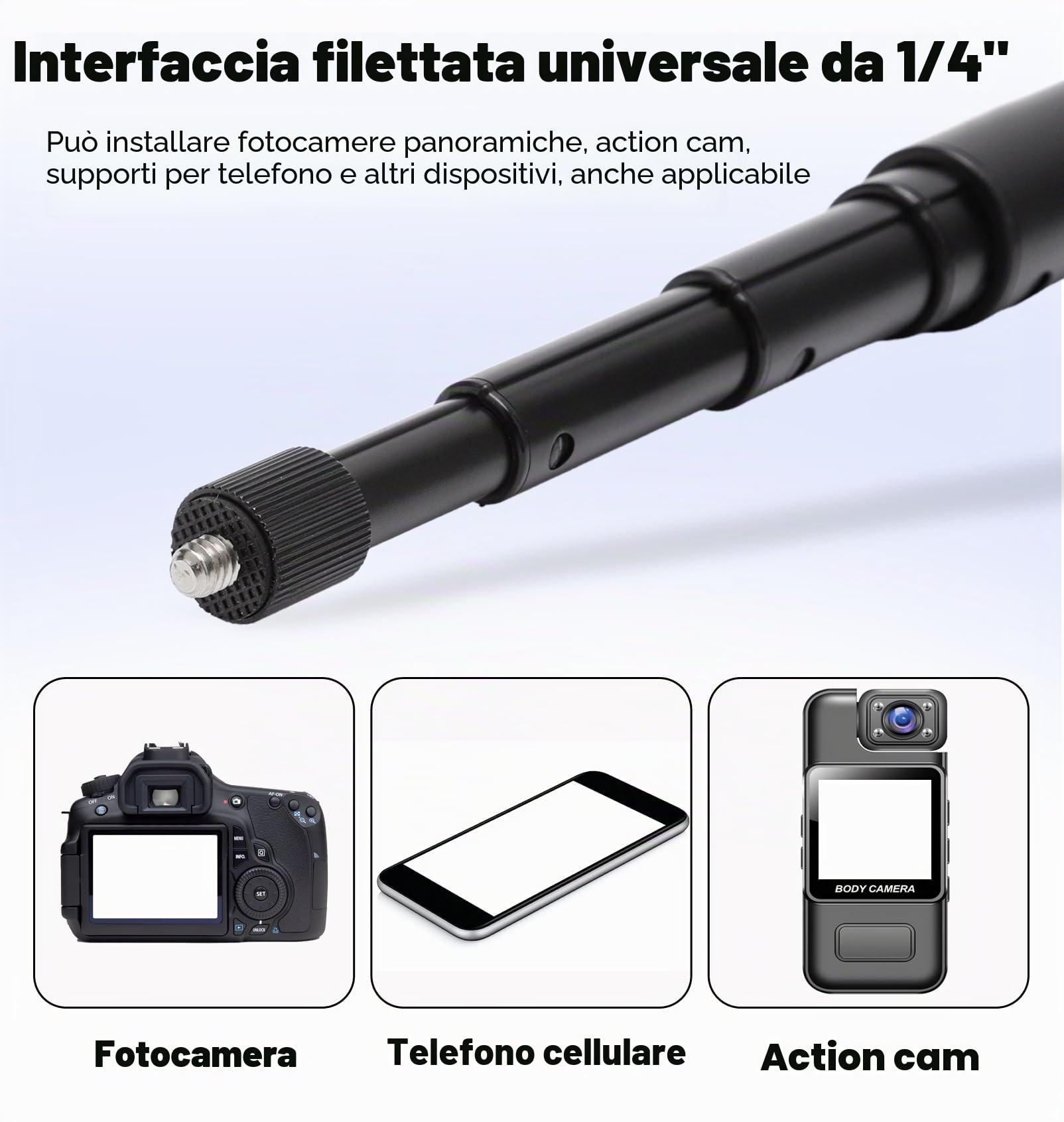 VOSSOT Selfie Stick 120 cm in lega di alluminio Invisible Estensibile Stable Selfie Stick Invisibile per Insta X3 X4 X2 Hero Action Cam Microfoni