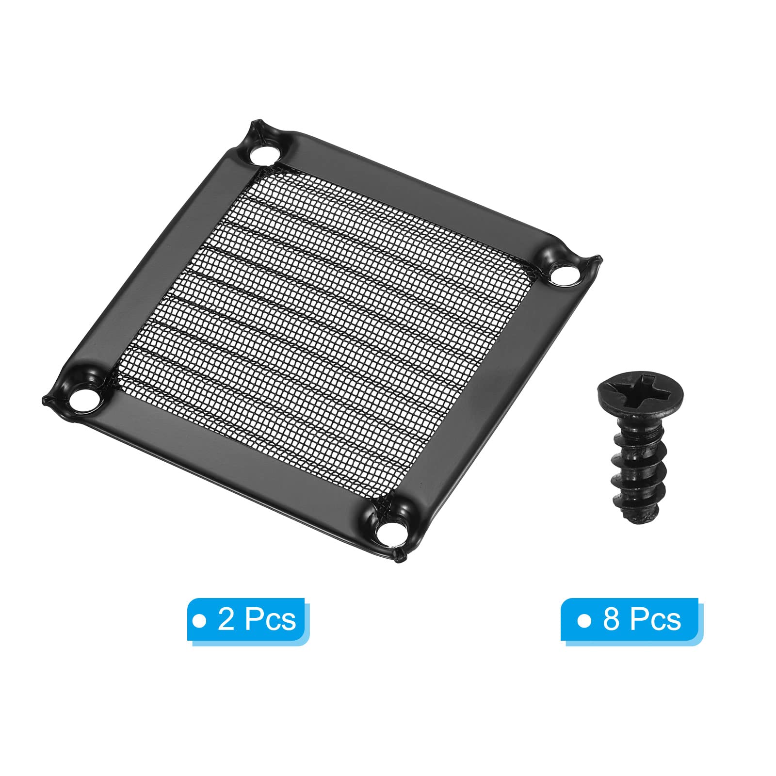 PATIKIL Griglie per filtro ventola da 60 mm con viti, confezione da 2 pezzi, telaio in alluminio in acciaio inox, copertura antipolvere per case del computer, nero
