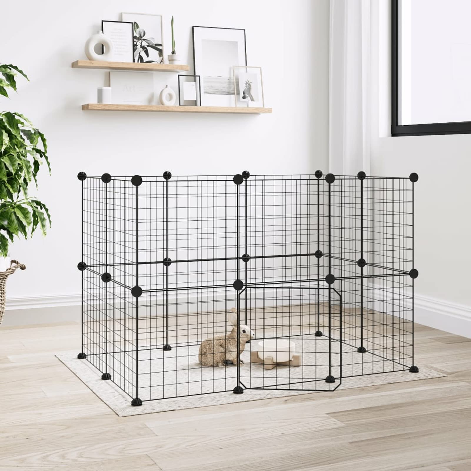Jaula para Mascotas de 20 Paneles Puerta, ZEYUAN Jaulas para Conejos, Jaula Cobaya, Valla para Mascotas, Recinto para Conejos, Cosas para Conejos, Parque para Conejos, Acero Negro 35x35 cm