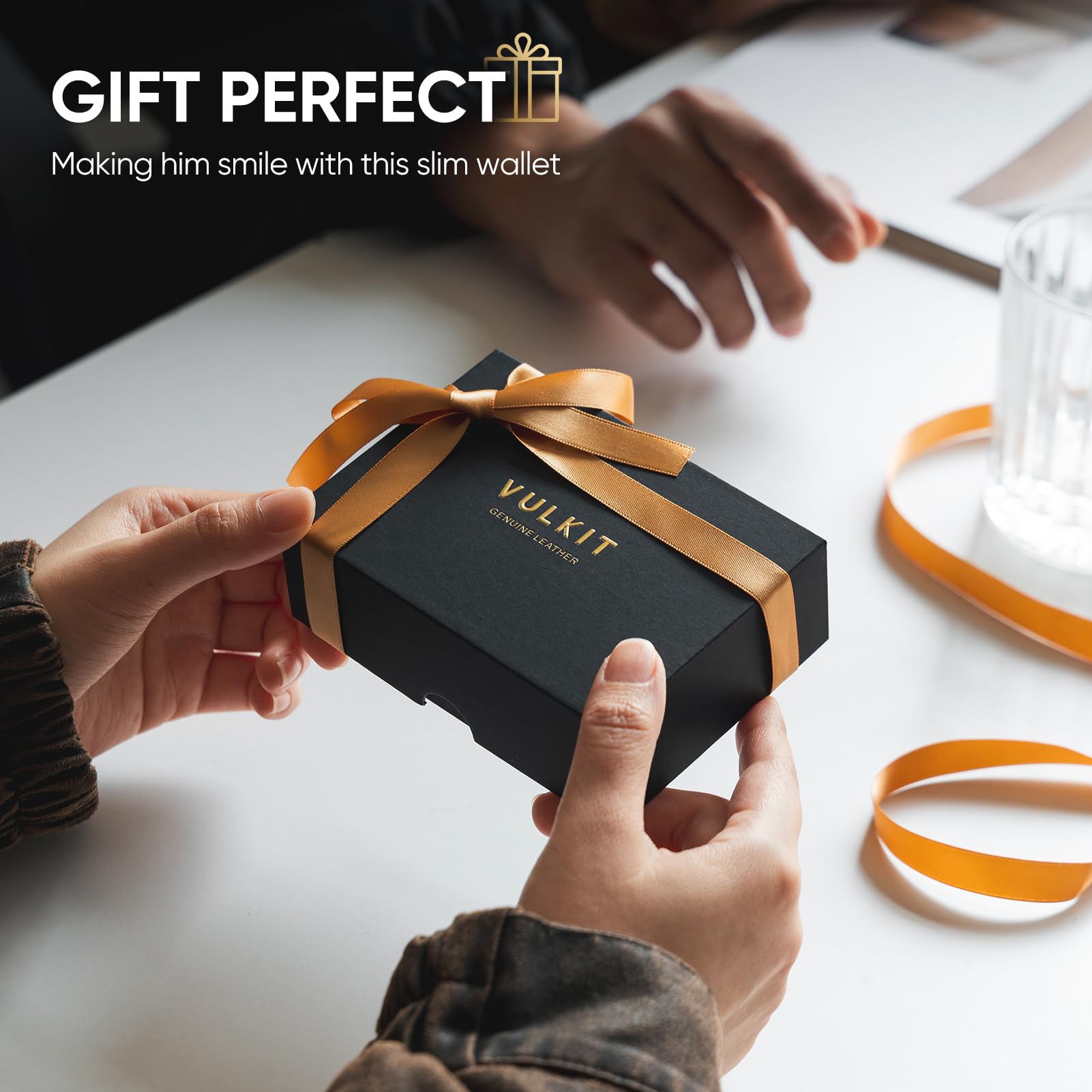 VULKIT Cartera para Hombre de Piel de Vacuno de Primera Calidad, Tarjetero de Piel auténtica, Tarjetero emergente, Bloqueo RFID con Compartimento para Billetes y Ventana de identificación