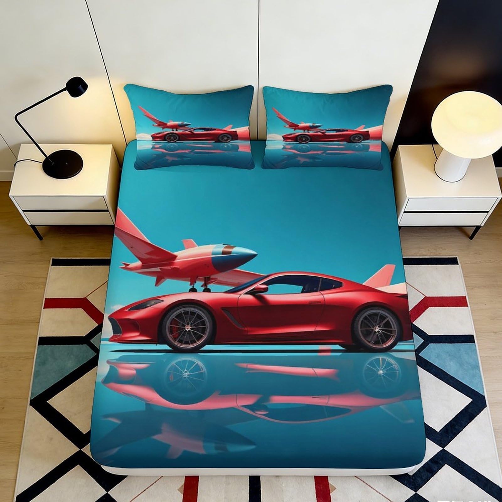 3D Printed Alphabet Pattern Fitted Sheet Microfiber Deep Pocket Non-Slip Adult Bedroom Letter Mattress Fitted Cover Washable Bedding Protection 200x200x25cm
