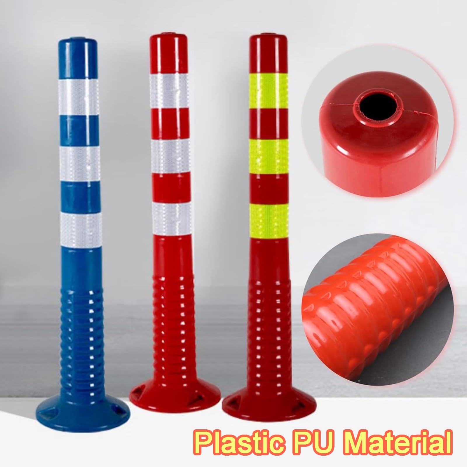 Barriera di Sicurezza， Coni di Sicurezza in plastica PU Flessibile da 29,5", Colonna Avvertimento Riflettente for parcheggio con Kit Viti, Confezione 4(Yellow)