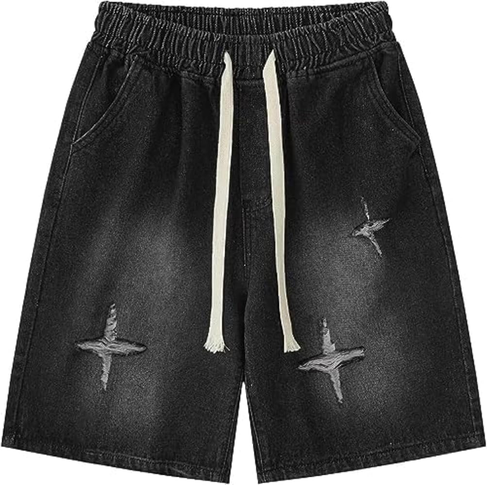 IDEWO Spider Graphic Baggy Jorts Star Print Denim Shorts Baggy