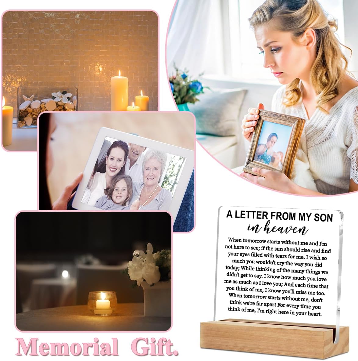 Memorial Gifts Acrylic Sign, Remembrance Condolence for Loss of Loved One, A Letter From My Son In Heaven Table Decor Bereavement Gift, Sympathy Gifts for Mom Dad Couple - Image 6