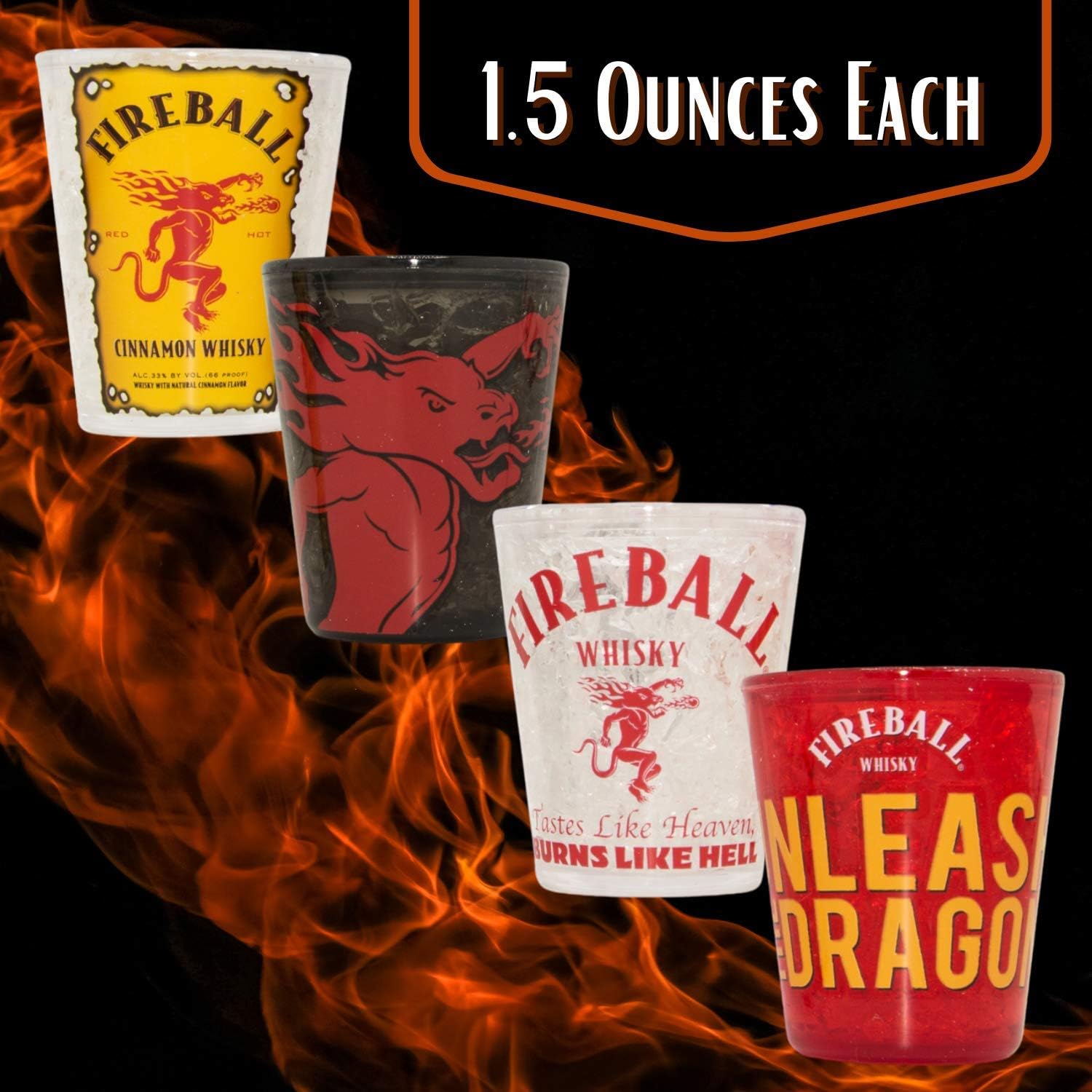 Buу 1 gеt 1 🔥 Silver Buffalo Fireball Whisky Logos Plastic Freeze Gel Mini Cups, Set of 4, 1.5-Ounce, 4 Piece Set, Multicolor