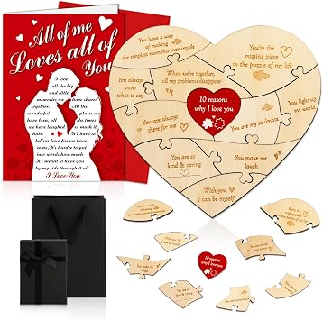 HOWAF 10 Reasons Why I Love You Puzzle FOR Valentines Day Anniversary Engagement Wedding Gift, I Love You Card Romantic Gift for Husband Wife Boyfriend Girlfriend Fiance Fiancee Him Her with Box Bag