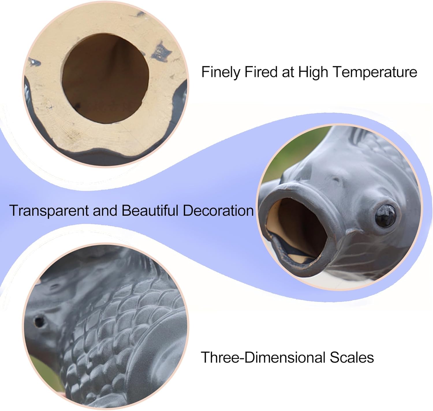 Ceramic Koi Fish Pond Spitter – Outdoor Water Fountain Decoration for Garden, Patio, Balcony, Koi Ponds – Symbol of Luck & Prosperity(Gray)