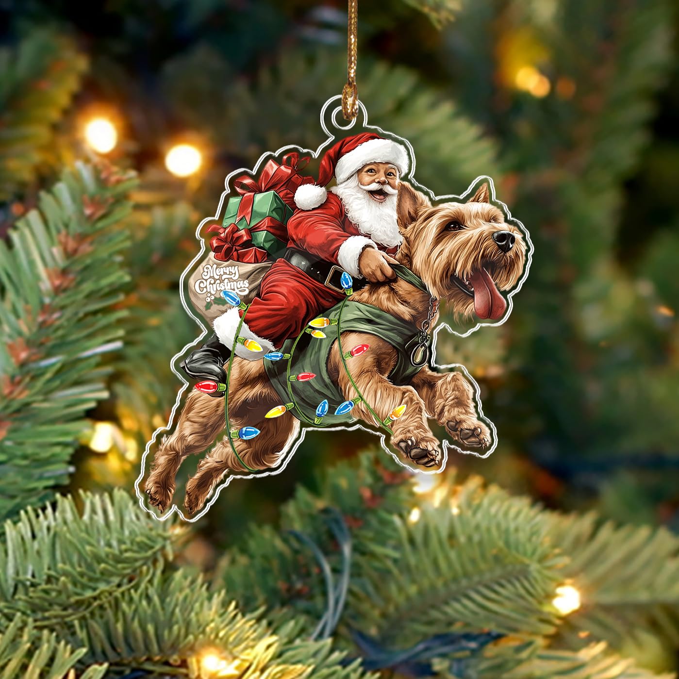 BEETHIS Funny Welsh Terrier Santa Christmas Ornament 2025 – 2D Flat Acrylic Santa and Dog Car Hanging Ornament Decoration – Hilarious for Dog Lover – Unique Welsh Terrier Xmas Decor 3.5''